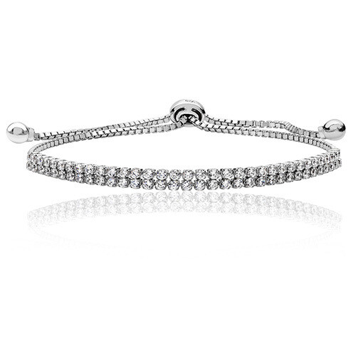 Rhodium Plated Silver Double Row Adjustable CZ Bracelet