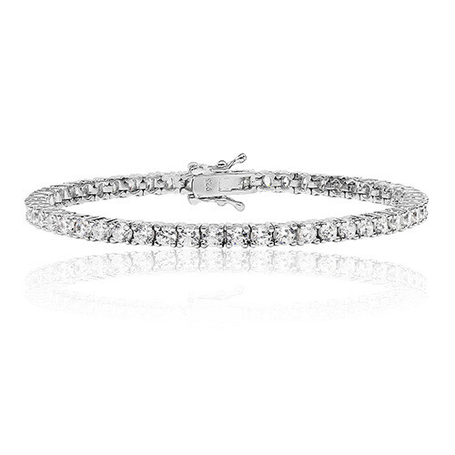 Rhodium Plated Silver Round Claw Set 3mm CZ Line Bracelet