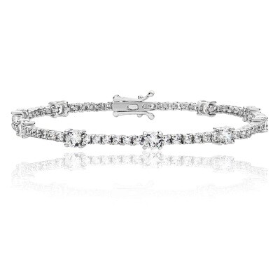 Rhodium Plated Silver Round Combo 2mm & 4mm CZ Line Bracelet
