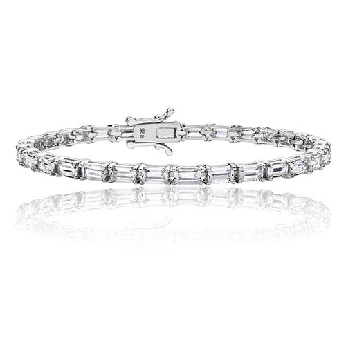 Rhodium Plated Silver 5x3mm Baguette Claw Set CZ Line Bracelet