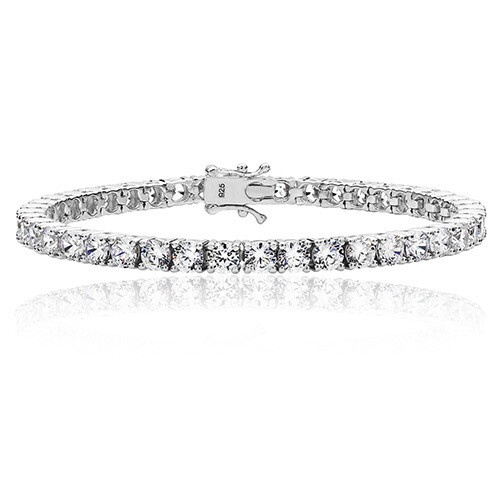 Rhodium Plated Silver Round Claw Set 4mm CZ Line Bracelet