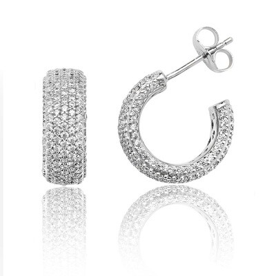 Rhodium Plated Silver Seven Row Pave 3/4 CZ Hoop Earrings