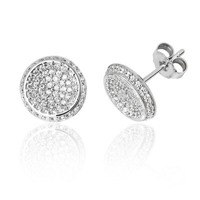 Rhodium Plated Silver Round Pave Set CZ Stud Earrings