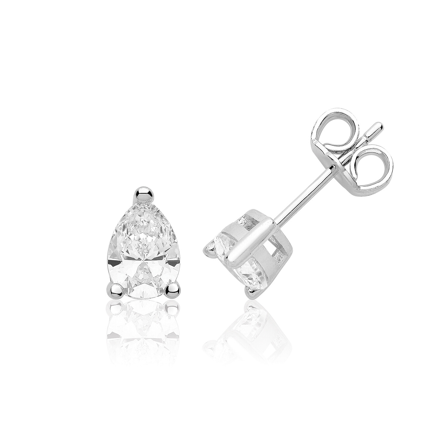 Rhodium Plated Silver 7x5 Pear Shape Swarovski CZ Stud Earrings