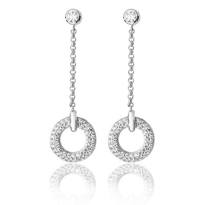 Rhodium Plated Silver Pave Circular CZ Drop Earrings