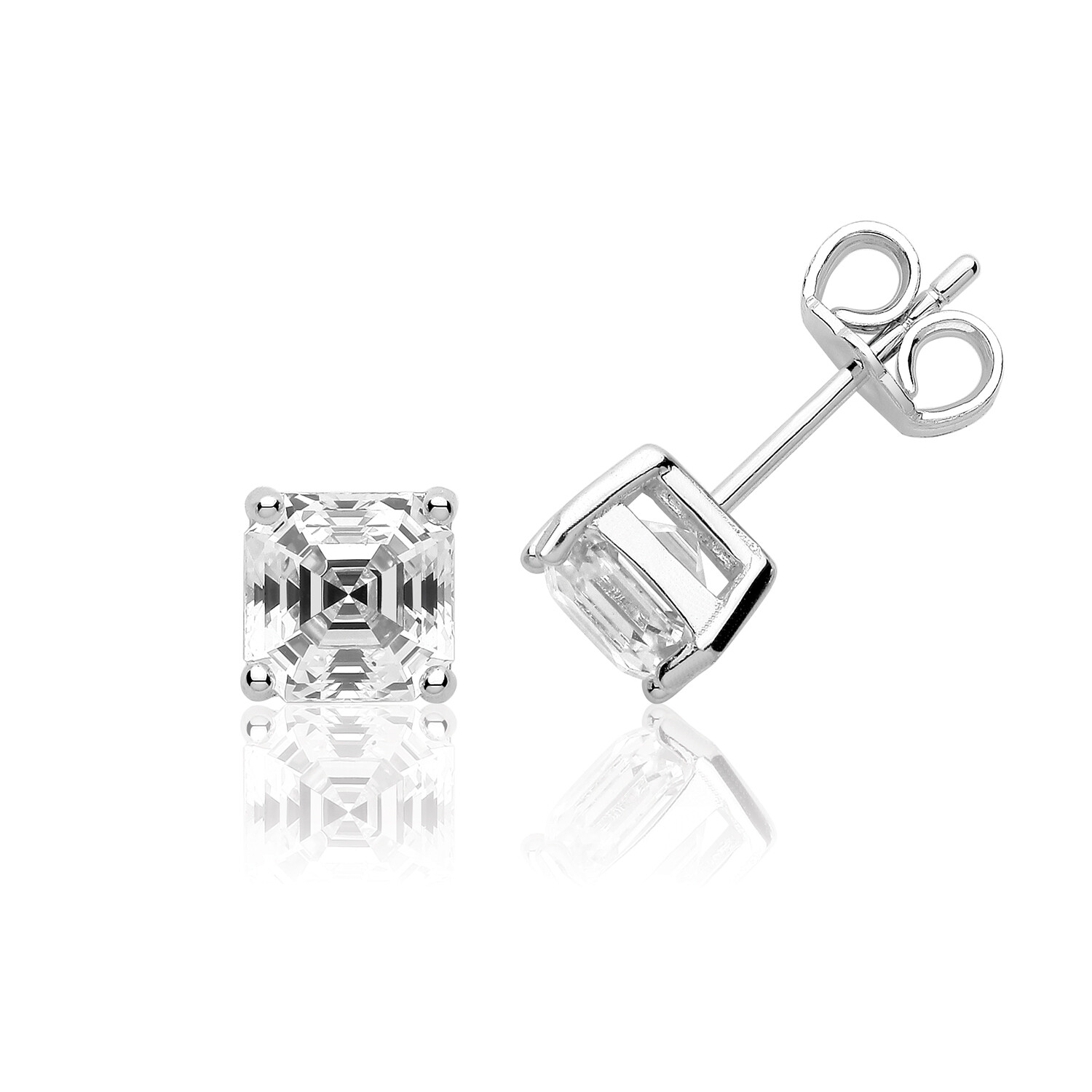 Rhodium Plated Silver 6mm Assher Cut Swarovski CZ Stud Earring