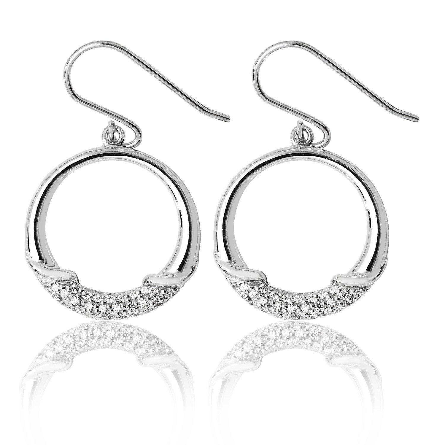 Rhodium Plated Silver Circular CZ Detail Drop Earrings