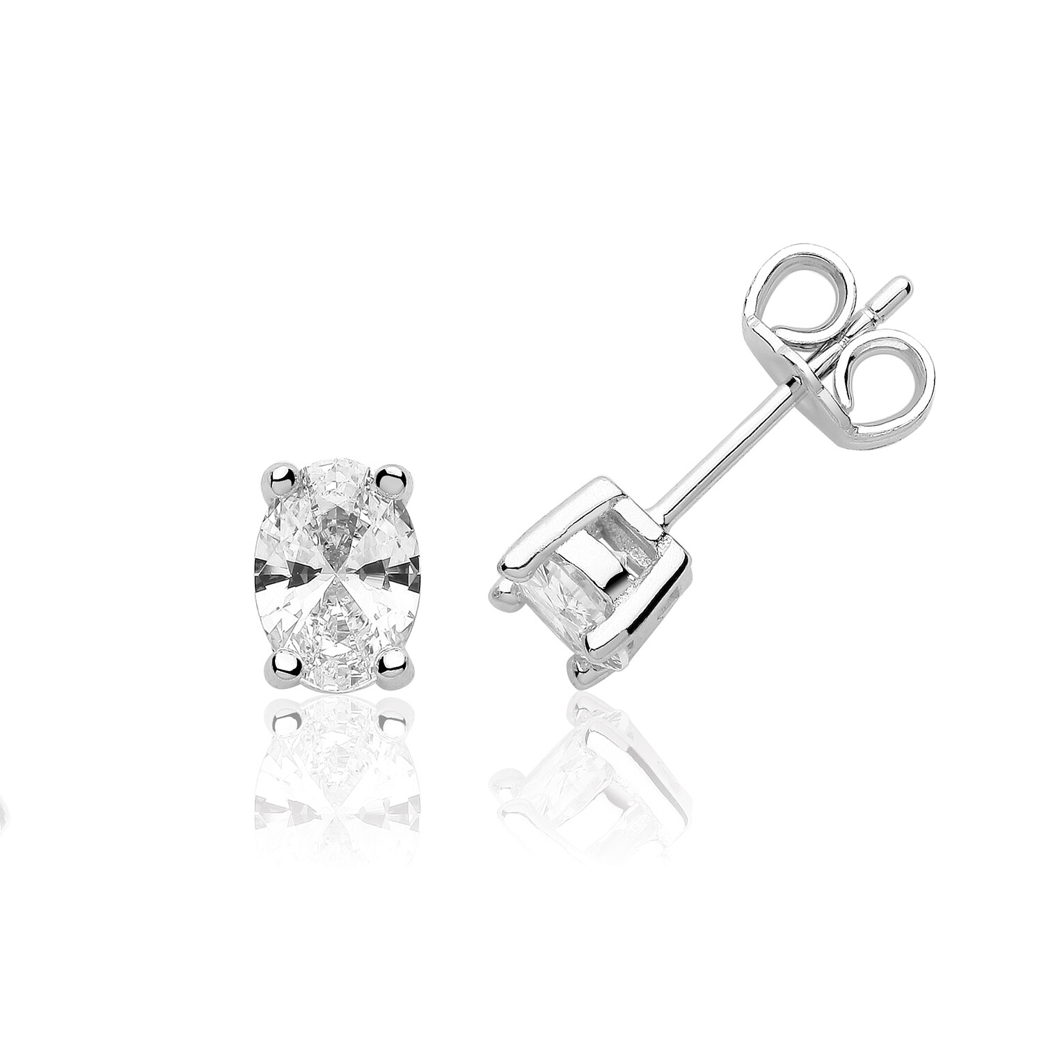 Rhodium Plated Silver 7x5 Oval Swarovski CZ Stud Earrings