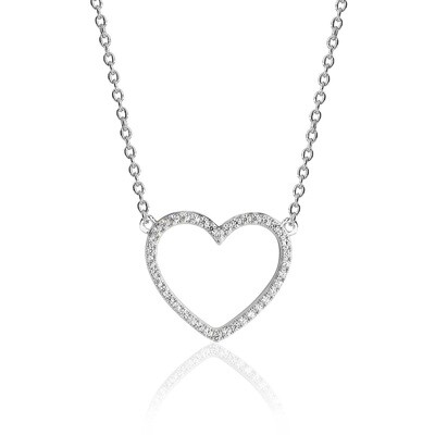 Rhodium Plated Silver Open Heart CZ Pendant Necklet