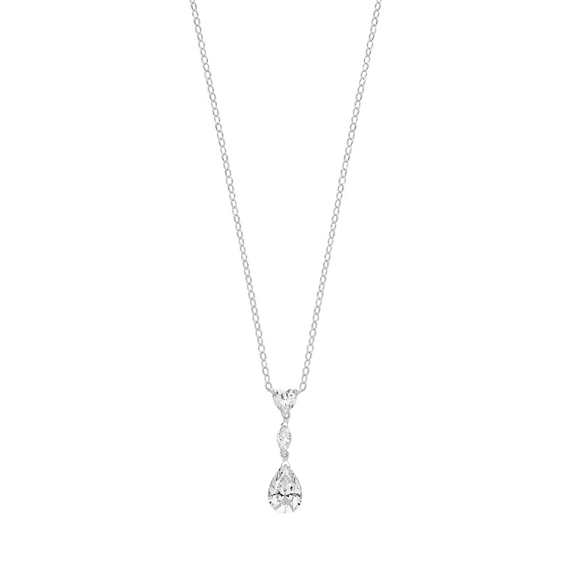 Rhodium Plated Silver Heart Marquise & Pear CZ Pendant Necklet