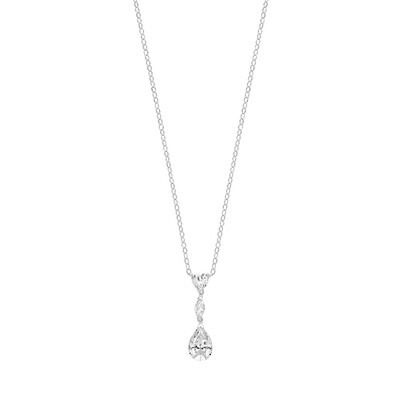 Rhodium Plated Silver Heart Marquise & Pear CZ Pendant Necklet