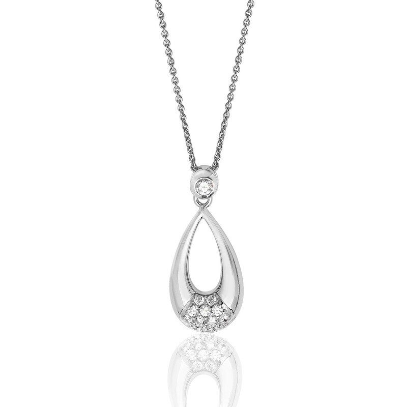 Rhodium Plated Silver Pear Shape CZ Detail Pendant & Chain