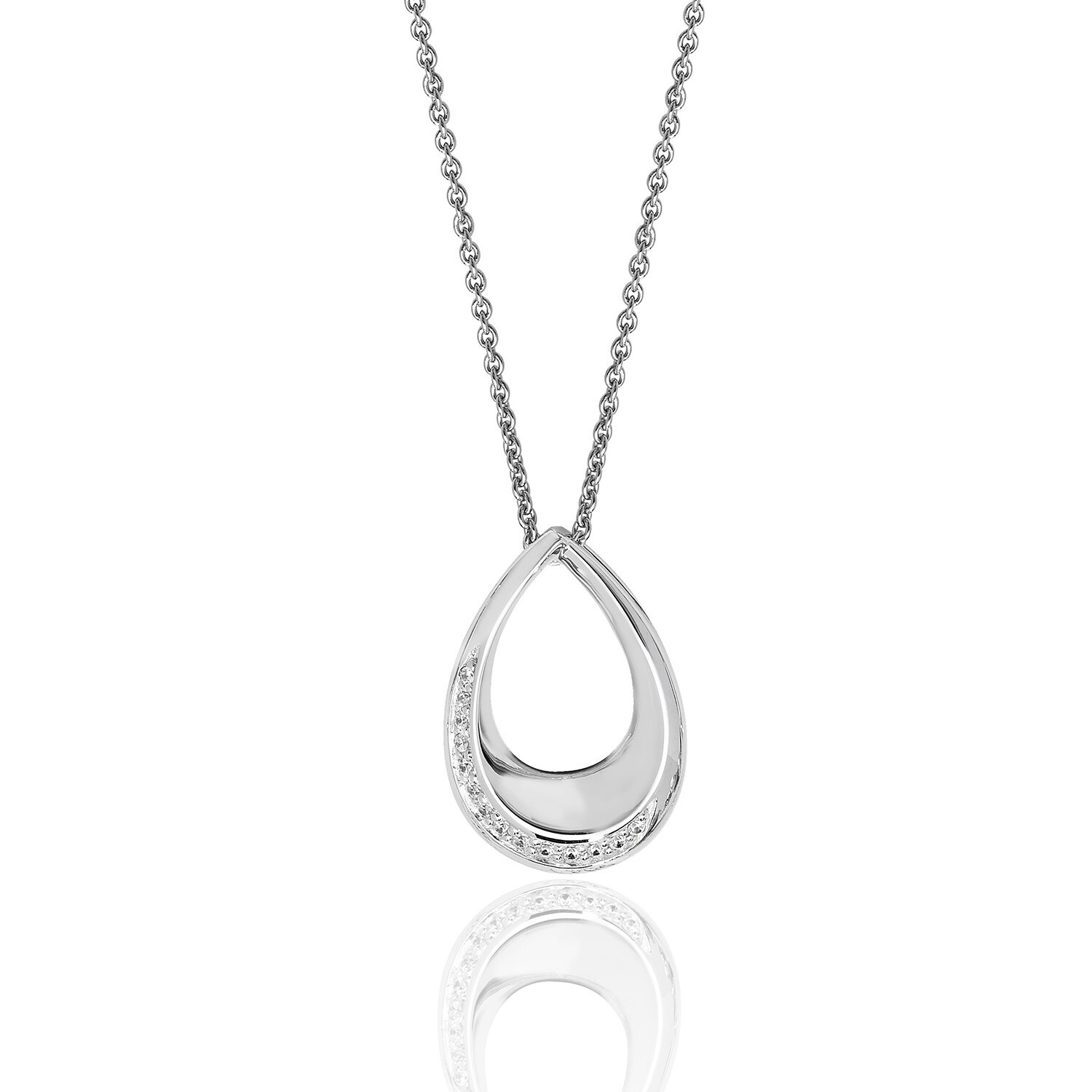 Rhodium Plated Silver U-Shape CZ Detail Pendant & Chain