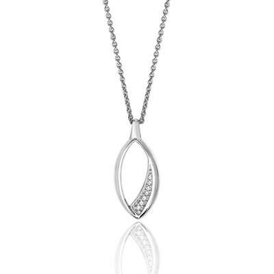 Rhodium Plated Silver Marquise Shape CZ Detail Pendant & Chain