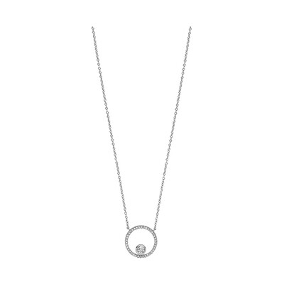 Rhodium Plated Silver Open Circle CZ Pendant Necklet