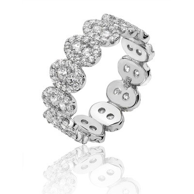 Rhodium Plated Silver Halo Style Oval CZ Full Eternity Ring