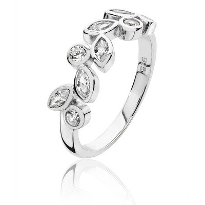 Rhodium Plated Silver Marquise & Round Shape CZ Ring
