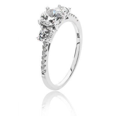 Rhodium Plated Silver Trilogy & Micro Set Shoulder CZ Ring
