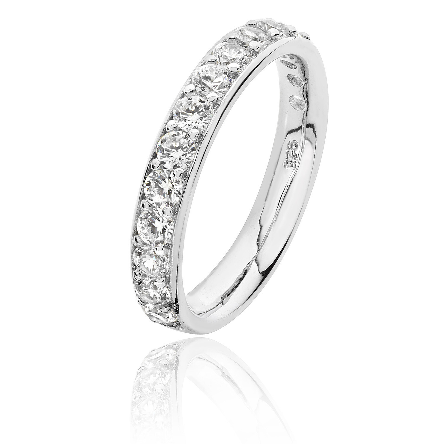 Rhodium Plated Silver 3.5mm Thread & Grain Set 1/2 Eternity CZ Ring