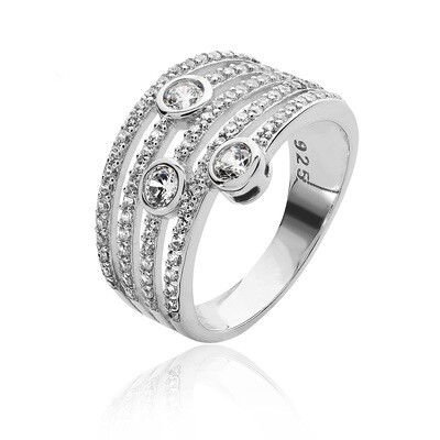 Rhodium Plated Silver Spiral Effect Micro Rubover CZ Ring