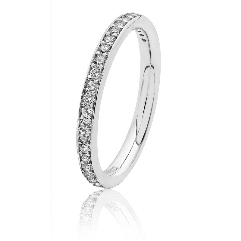 Rhodium Plated Silver 2.4mm Thread & Grain Set 1/2 Eternity CZ Ring
