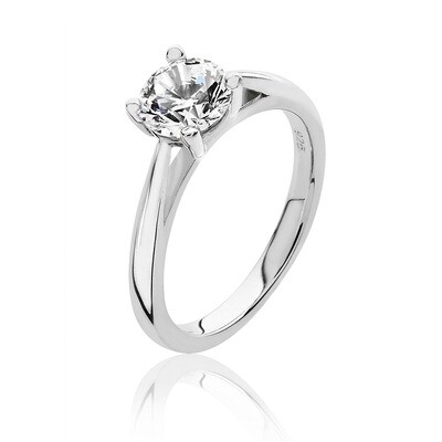 Rhodium Plated Silver Claw Set 6.5mm Round CZ Ring