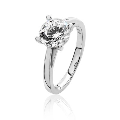 Rhodium Plated Silver Claw Set 8mm Round CZ Ring