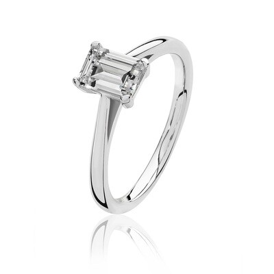 Rhodium Plated Silver 4 Claw 7x5mm Emerald Cut Cushion CZ Ring