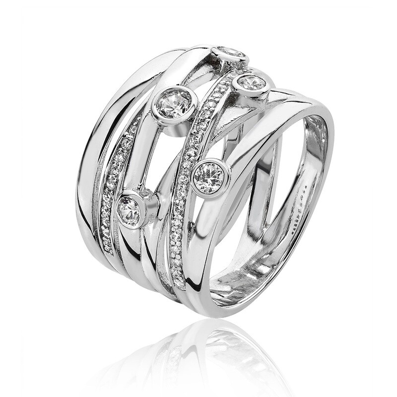 Rhodium Plated Silver Multi Crossover Grain & Rubover Set CZ Ring