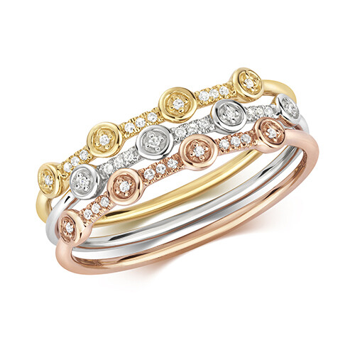 9ct White / Yellow / Rose Gold Diamond Rings Set of 3