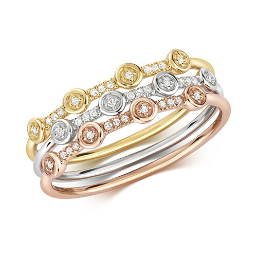9ct White / Yellow / Rose Gold Diamond Rings Set of 3