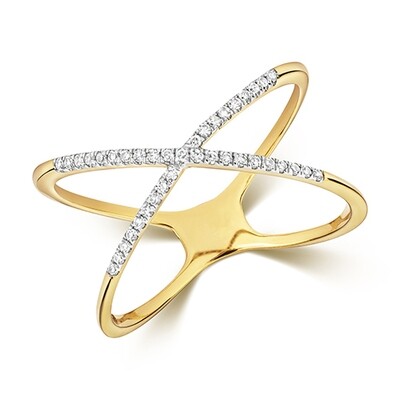 9ct Yellow Gold Diamond X Ring