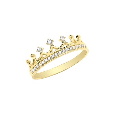 9ct Yellow Gold CZ Crown Ring