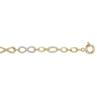 9ct Yellow Gold Ladies 7.5 inches CZ Infinity Bracelet