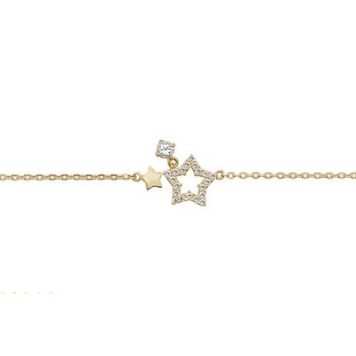 9ct Yellow Gold Ladies 7+1/4 inches Star CZ Bracelet