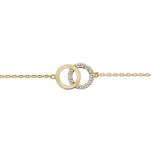 9ct Yellow Gold Ladies 7+1/4 inches Double Circle CZ Bracelet