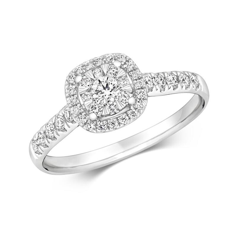18ct White Gold Diamond (0.46ct) Brilliant Cushion Halo Ring