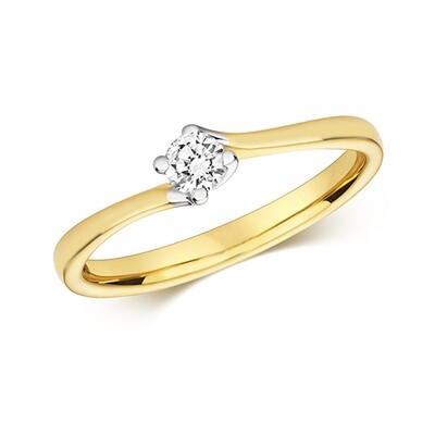 9ct Yellow Gold Diamond (0.15ct) Twist Solitaire Ring
