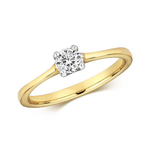 9ct Yellow Gold Diamond (0.35ct) 4 Claw Solitaire Engagement Ring
