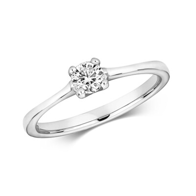 9ct White Gold Diamond (0.35ct) 4 Claw Solitaire Engagement Ring