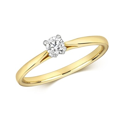 9ct Yellow Gold Diamond (0.25ct) 4 Claw Solitaire Engagement Ring