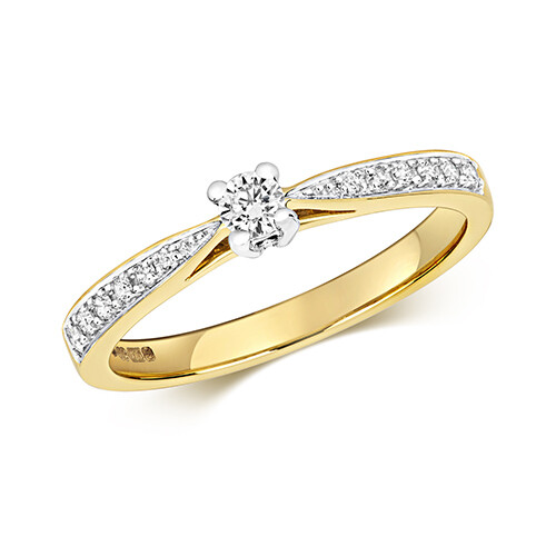 9ct Yellow Gold Diamond (0.20ct) Solitaire Set Shoulders Engagement Ring