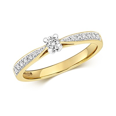 9ct Yellow Gold Diamond (0.20ct) Solitaire Set Shoulders Engagement Ring