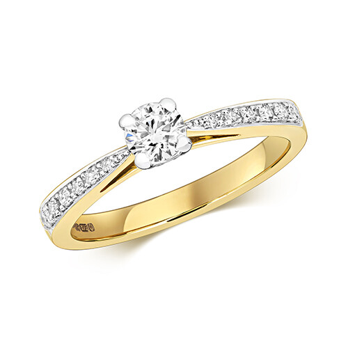 9ct Yellow Gold Diamond (0.47ct) Solitaire Set Shoulders Engagement Ring