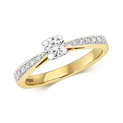 9ct Yellow Gold Diamond (0.47ct) Solitaire Set Shoulders Engagement Ring