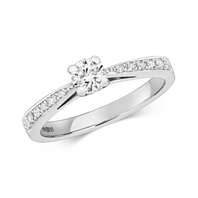 9ct White Gold Diamond (0.47ct) Solitaire Set Shoulders Engagement Ring