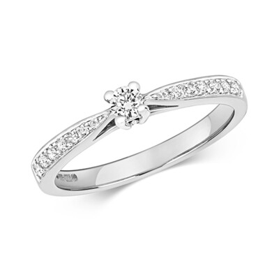 9ct White Gold Diamond (0.20ct) Solitaire Set Shoulders Engagement Ring
