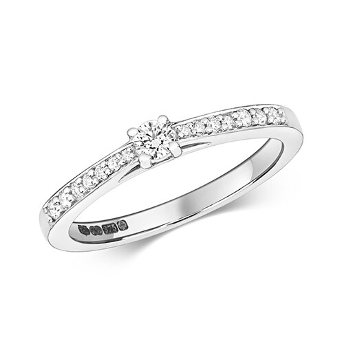 9ct White Gold Diamond (0.22ct) Solitaire Set Shoulders Engagement Ring