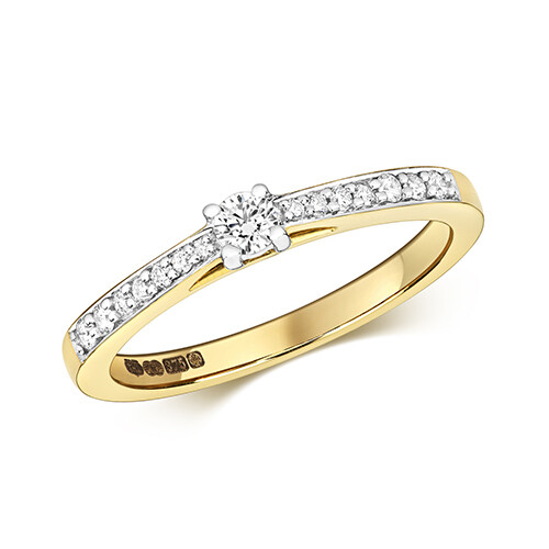 9ct Yellow Gold Diamond (0.22ct) Solitaire Set Shoulders Engagement Ring