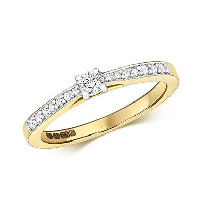 9ct Yellow Gold Diamond (0.22ct) Solitaire Set Shoulders Engagement Ring